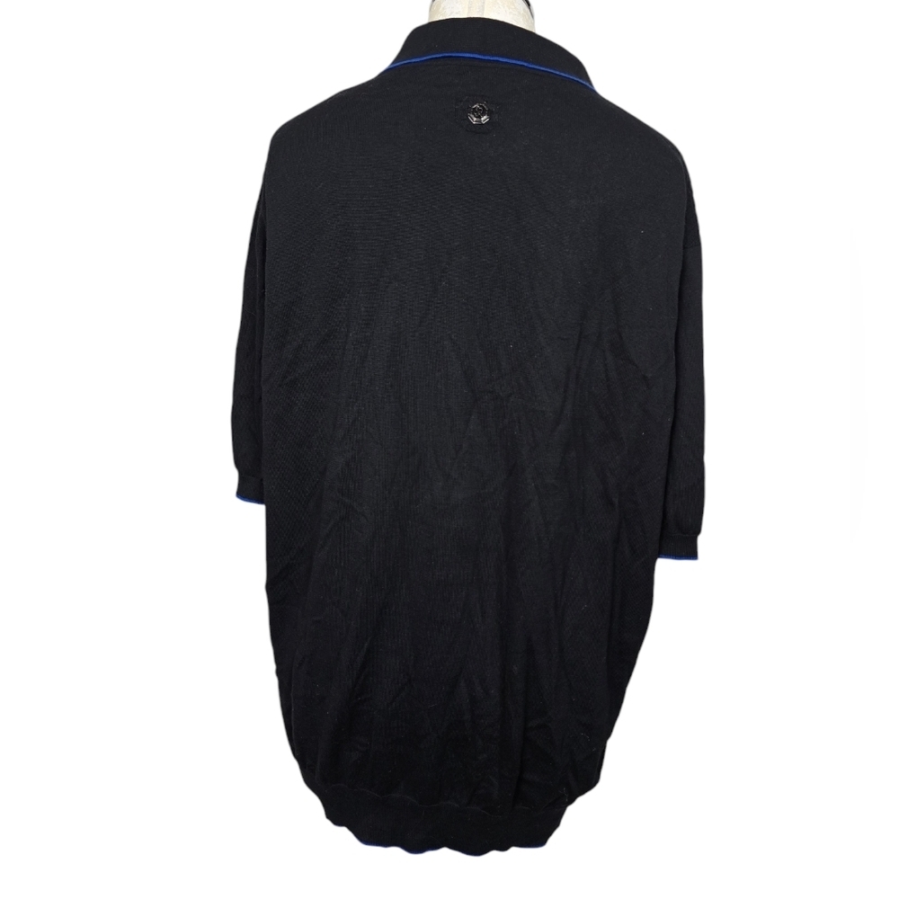 Stefano Ricci Black Blue Trim Knit Polo V Neck Mens Shirt 56 XXL Italy - Picture 2 of 7
